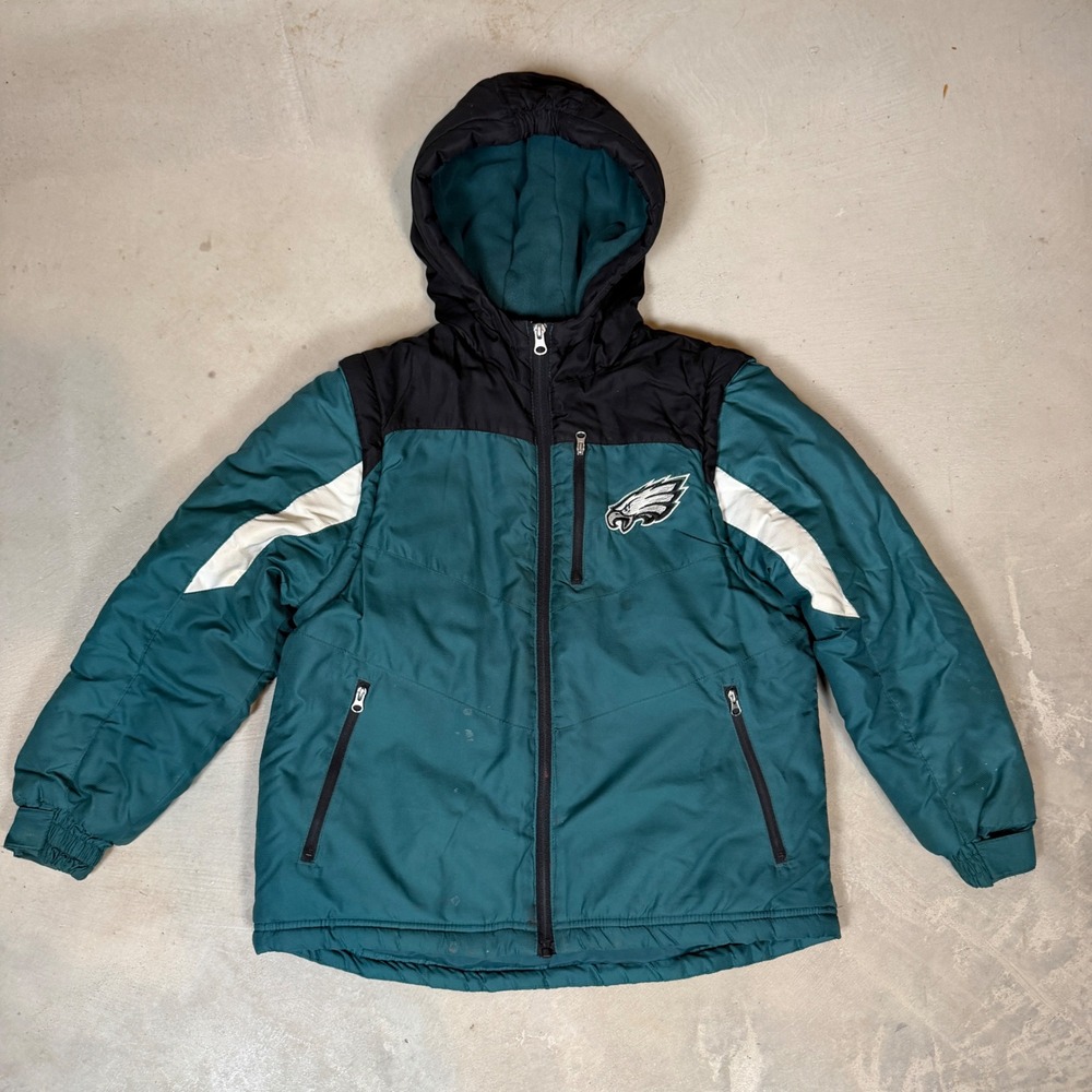 NFL Team Apparel Philadelphia Eagles Youth Hooded Puffer Jacket Green Size S
